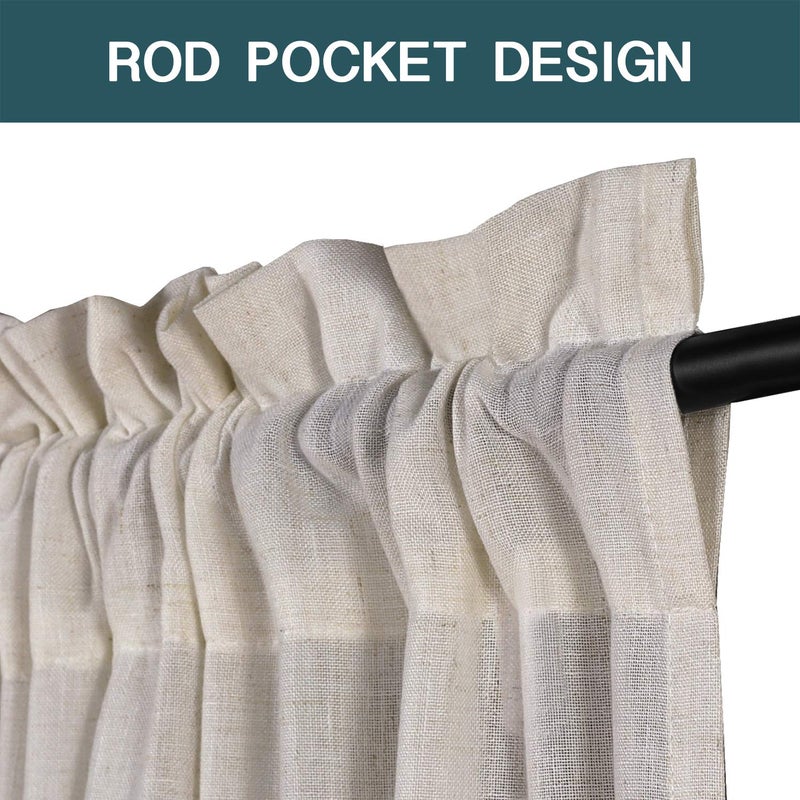 FantasDecor Natural Semi Sheer Linen Curtains 84 inch Length Light Filtering Curtain for Living Room Bedroom Curtains Rod Pocket Farmhouse Boho Curtain, W52 x L84, Angora - Image 2